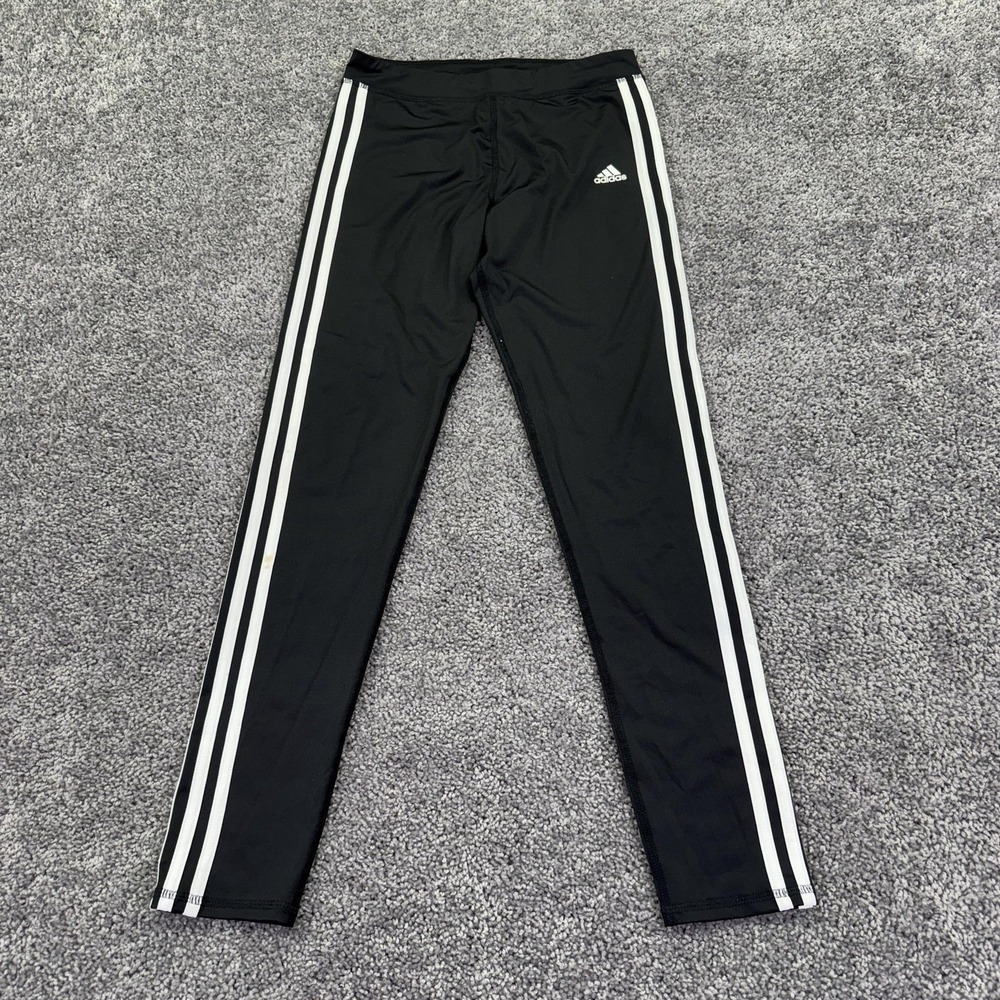 Adidas Leggings Kids XL 16 Black Climalite 3 Stripe Running Soccer Casual